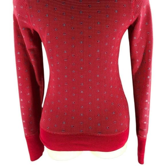 e Womens Sweater Small Red Full Zip Hoodie Hearts Print Drawstring Neck Pockets - Picture 10 of 12